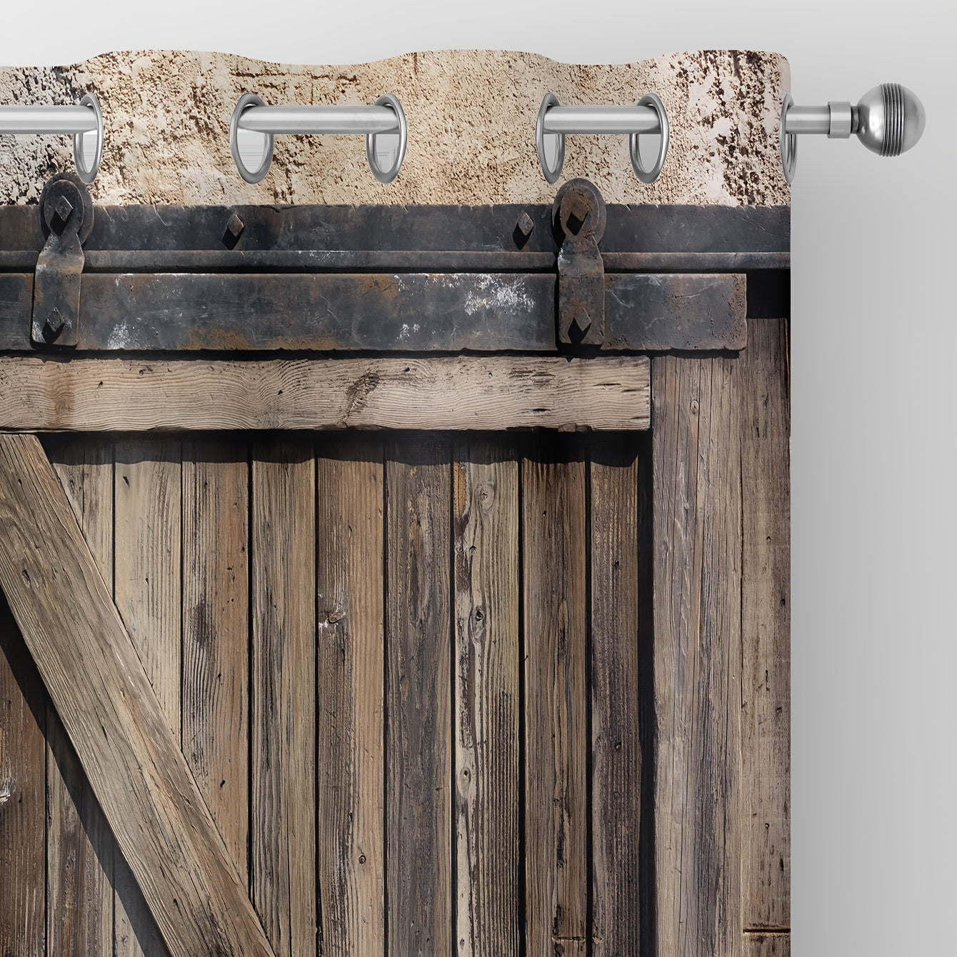 Set of 2 Rustic Wooden Door Design Curtains for Bathroom Living Room Bedroom Window Treatments