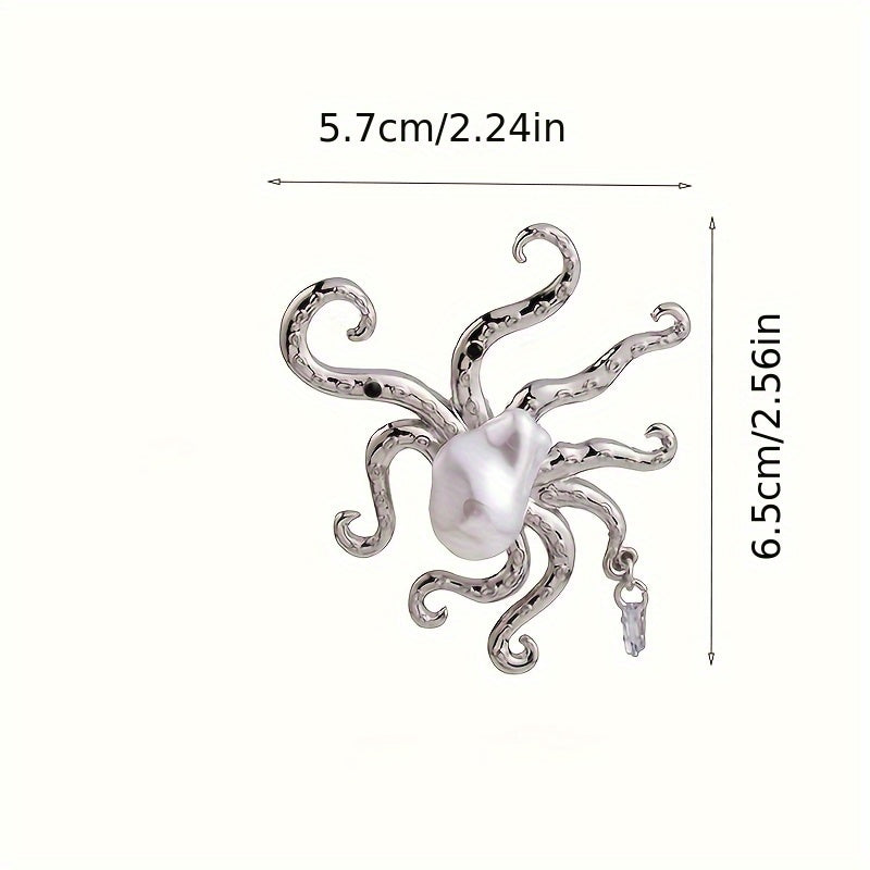 Ocean-Themed Octopus Brooch with Baroque Pearl and Diamond Inlay Jewelry Accessory