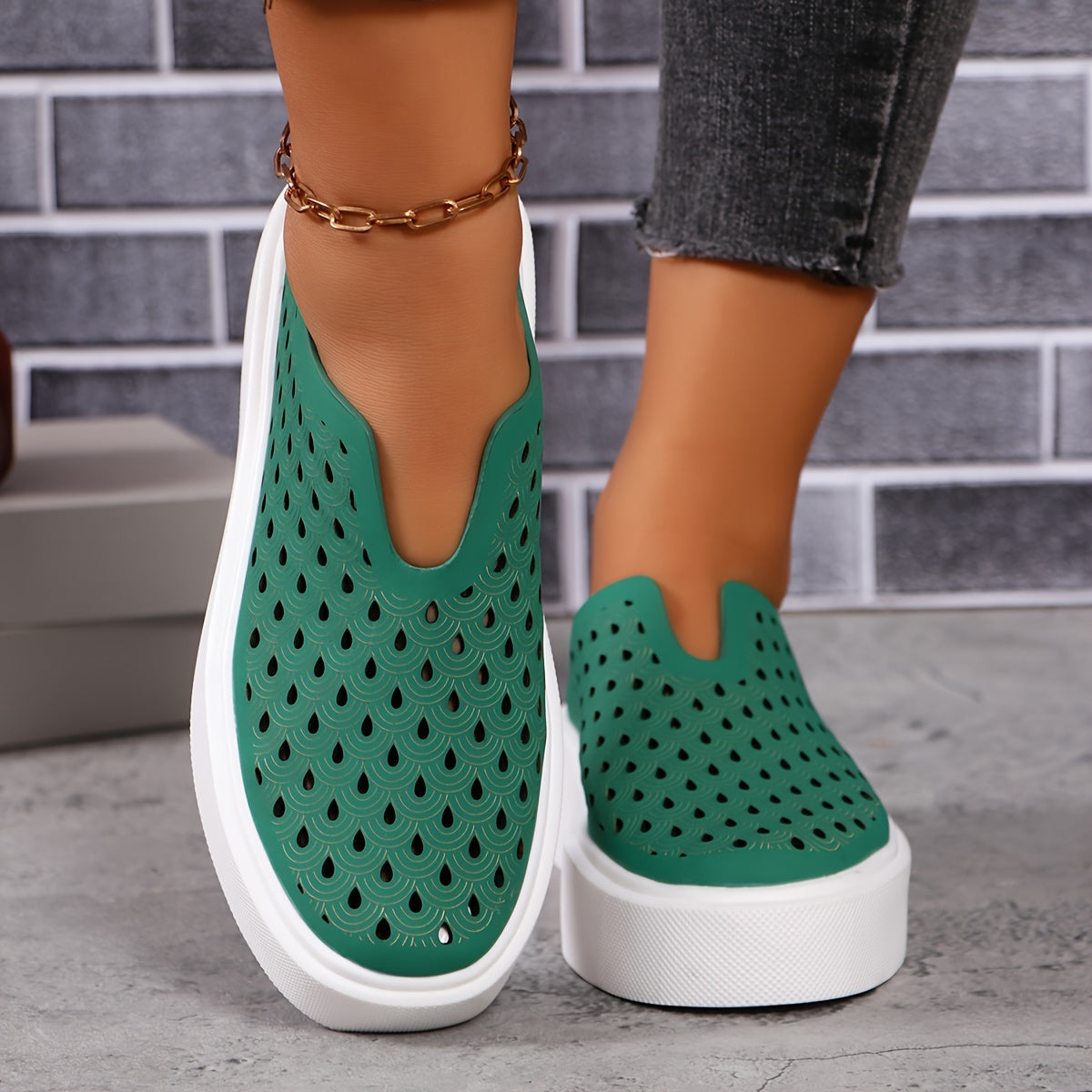 Women's Casual Slip-On Sneakers Thick Platform Faux Leather Shoes