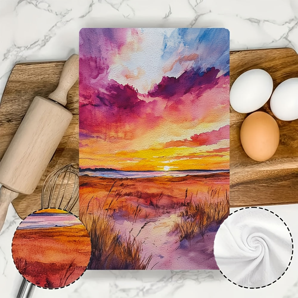 2 Dune Sunset Kitchen Towels Ultra Soft Absorbent 16x24 Inches
