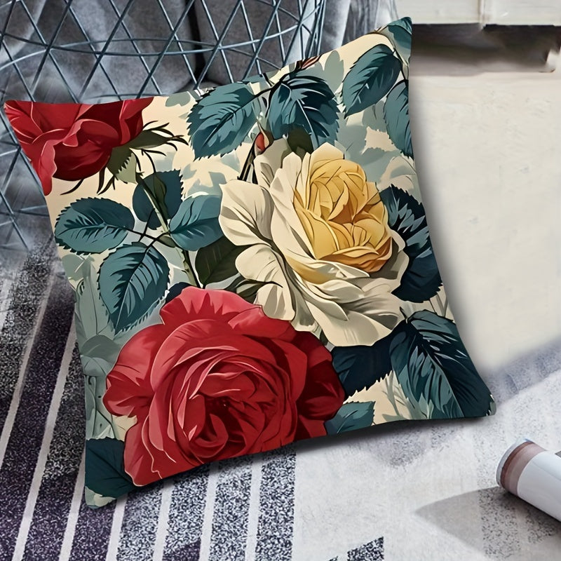 Zippered Polyester Cushion Cover with French Floral Design for Home Decor