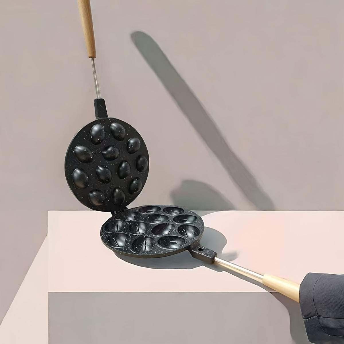 Oval Waffle Baking Pan with Walnut Cracker and Cookie Making Features Aluminum Kitchen Tool