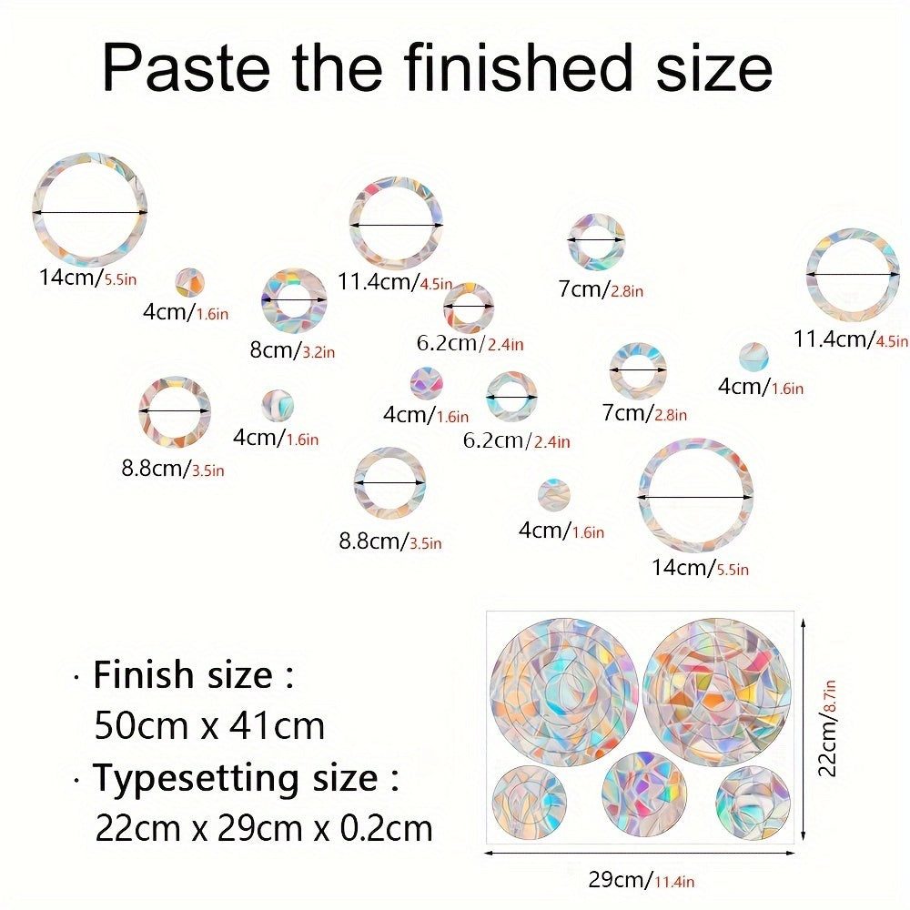 Zamonaviy PVC Statik yopishqoq shisha decalari, kamalakli quyosh tutuvchi deraza filmi, 22.8 sm diametrli paket