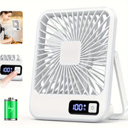 Portable USB Rechargeable Desk Fan with Digital Display, 5-Speed, 180° Tilt