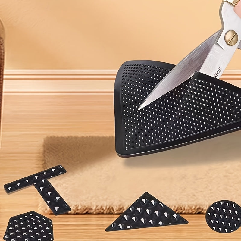 Four-Piece Non-Slip Carpet Mats with Reusable Clips for Hardwood and Tile Floors