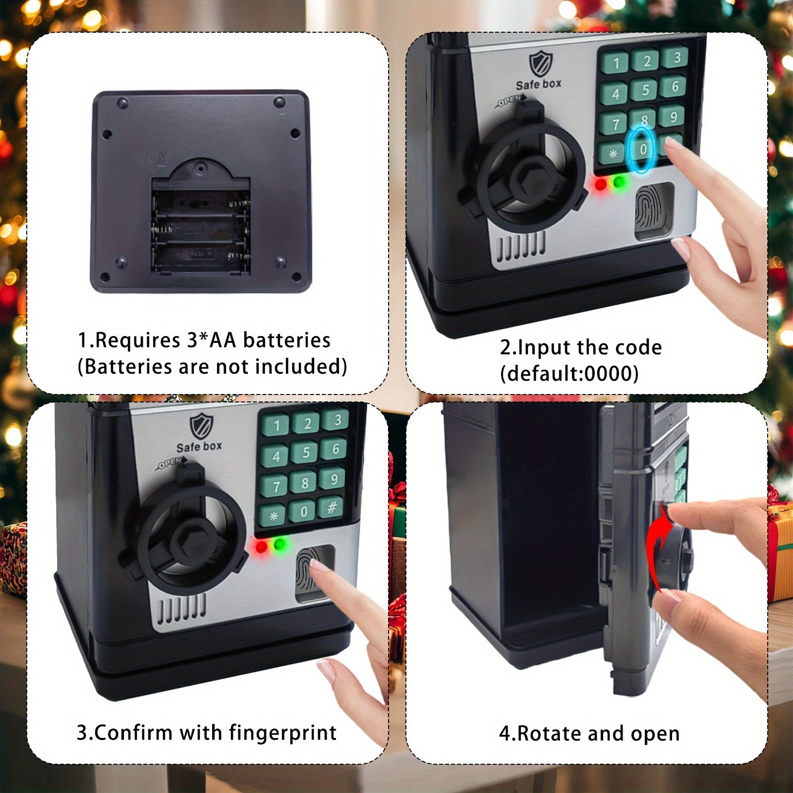 ABS Resin Piggy Bank for Kids with Password Lock Black 6+ Gift Holiday Birthday