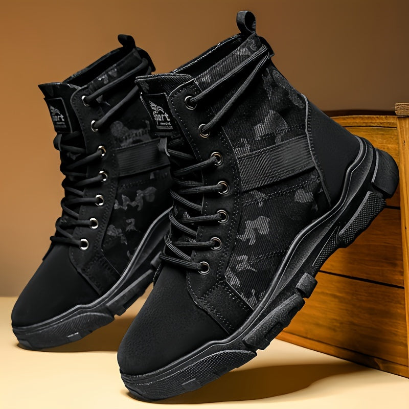 Men's Camouflage Short Ankle Hiking Boots with Lace-up Casual Style