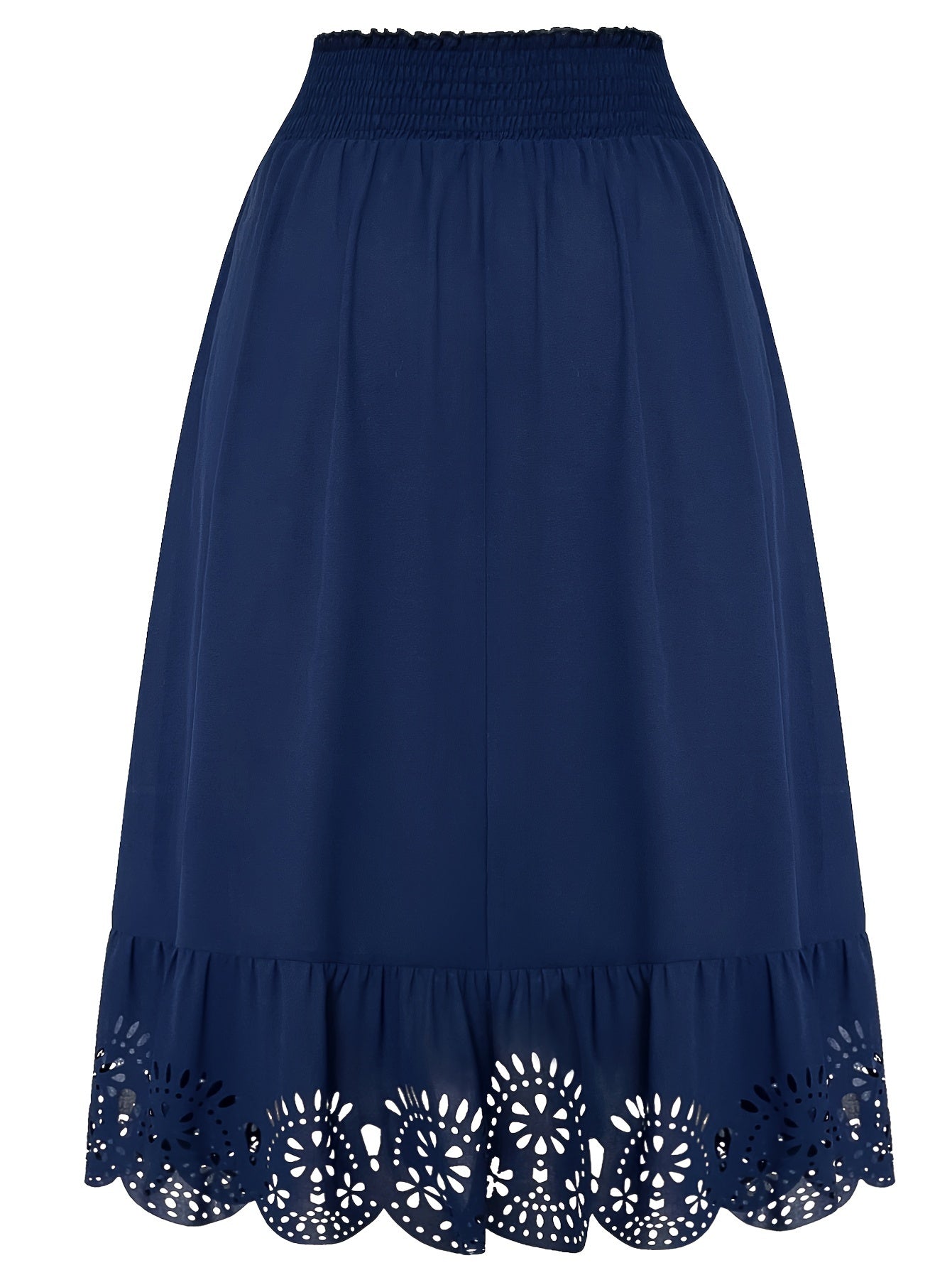 Plus Size Navy Blue Midi Skirt with Lace Details Ruffle Hem Summer Polyester