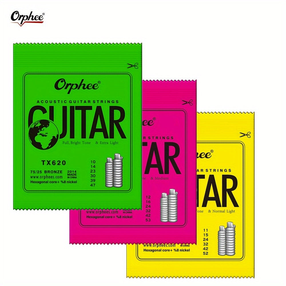 Набор струн для акустической гитары из фосфорной бронзы 0,25-1,34 мм, 3 упаковки, полный тональный диапазон