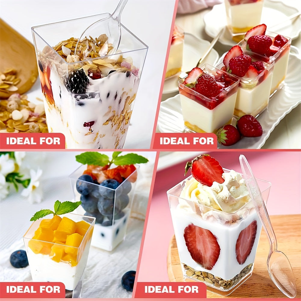 10-Pack 5oz Clear Plastic Dessert Cups Mini Square for Parties Parfaits Pudding
