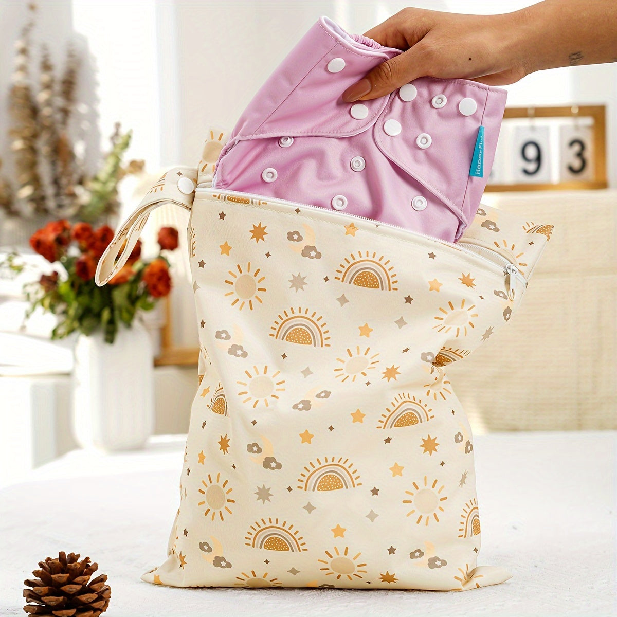 Waterproof Cloth Diaper Bag with Dual Pockets Reusable Stylish for Travel Beach Pool