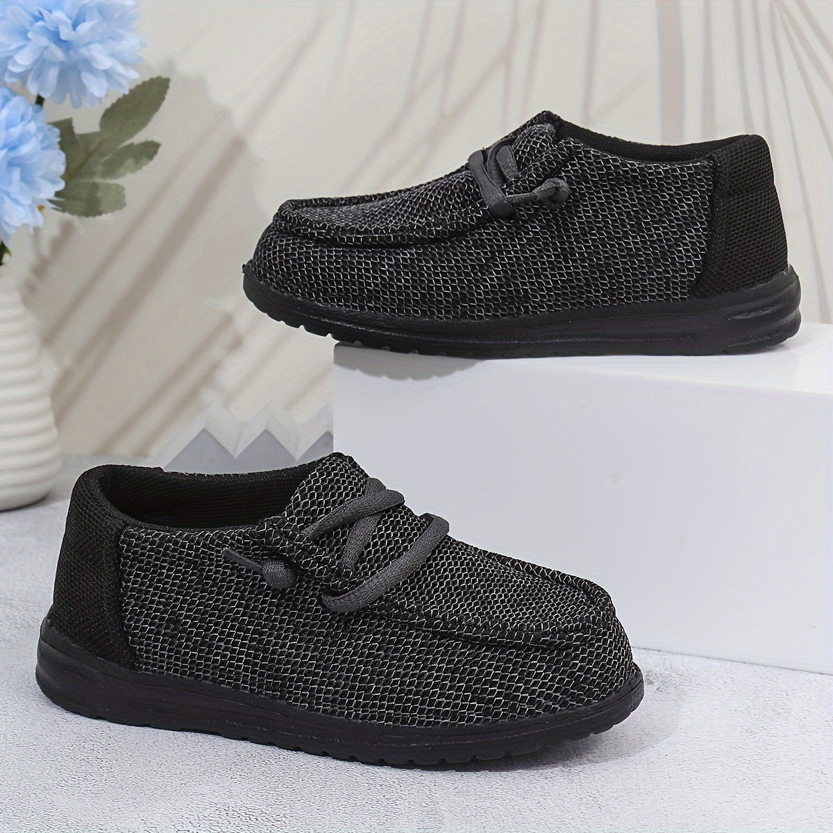 Vintage Boys Canvas Sneakers Slip-On Cushioned Sole All-Season Casual Shoes