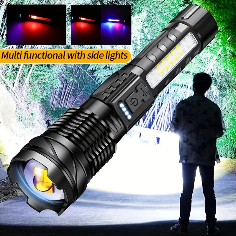 Rechargeable Torch Flood Light with Side Lights 1500mAh Lithium Battery Waterproof Outdoor Emergency Camping Hiking
