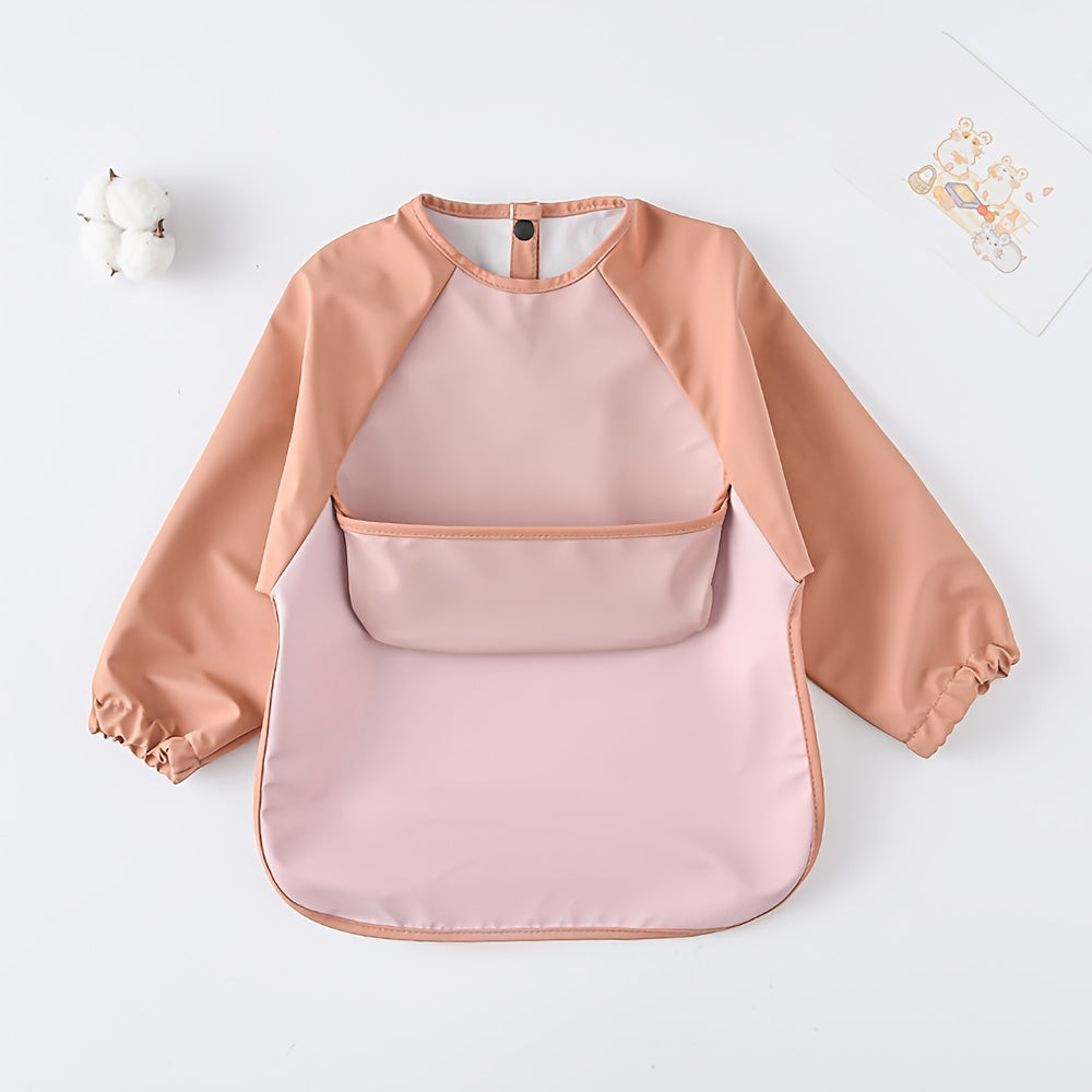 Baby Bibs Waterproof Long-Sleeved Smock Set Soft PU Material for Holiday Gifts