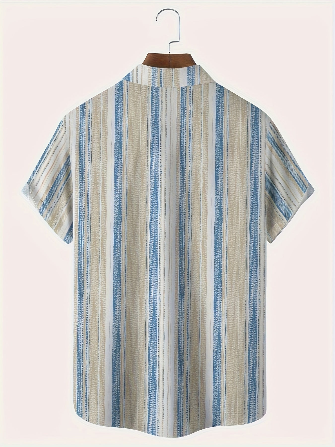 Erkaklar uchun Katta O'lchamdagi Vintage Gradient Stripe 3D Print Qisqa Yengli Ko'ylak, Yengil Polyesterdan Yozgi Dam olish va Norasmiy Kiym uchun Tugma Cho'ntak bilan