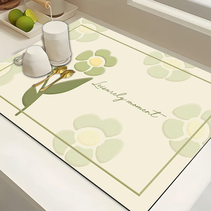 Floral Pattern Polyester Drying Mat for Kitchen Countertop Dish Draining Absorbent