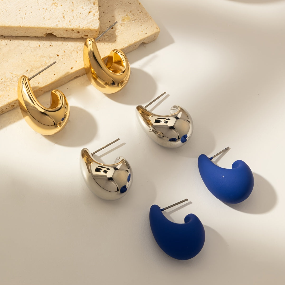 Women's Teardrop Earrings Set Hypoallergenic Stainless Steel with Red Blue Gold Silver