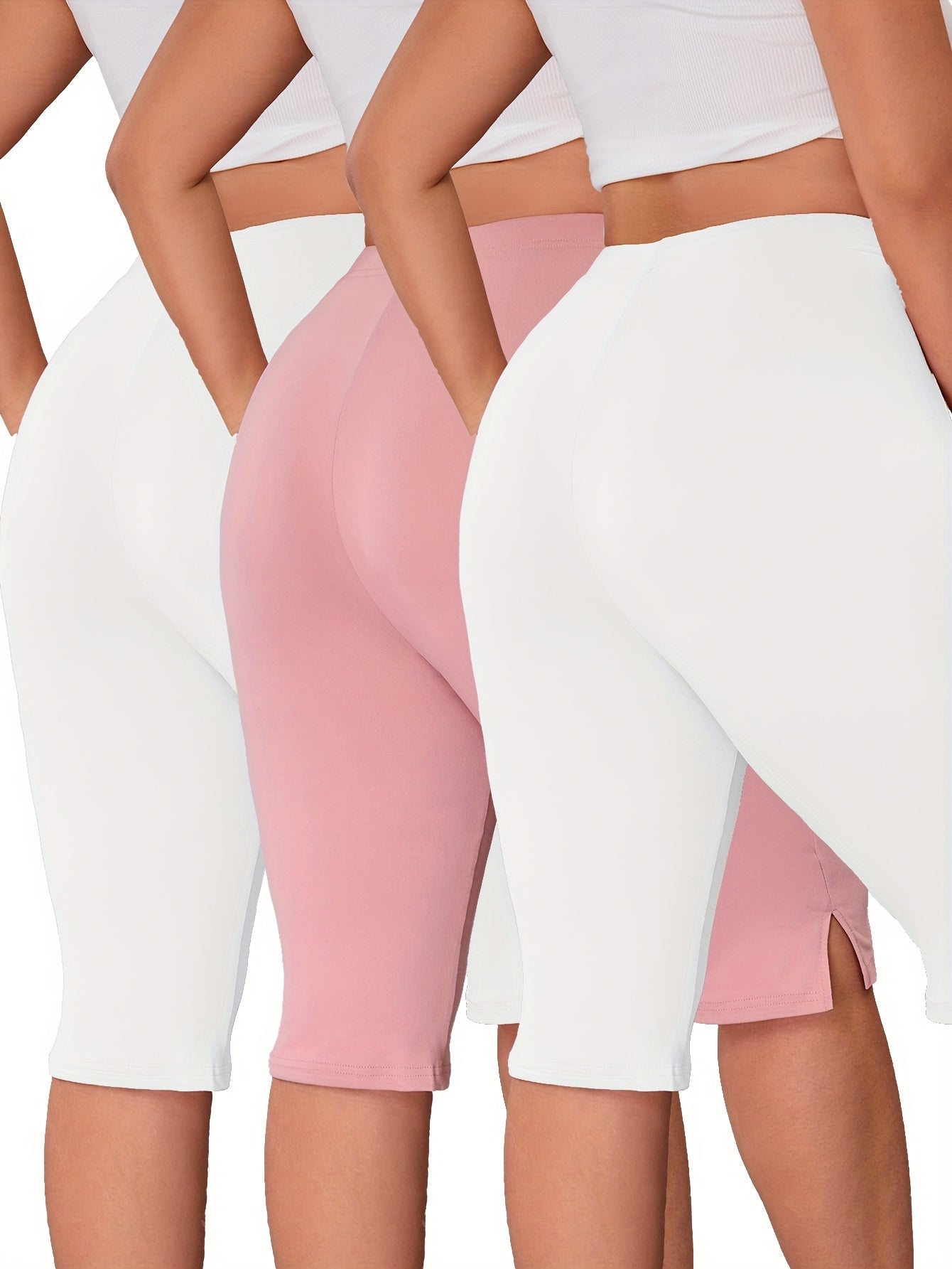 Women's Plus Size Stretch Polyester Split Hem Shorts Pack of 3