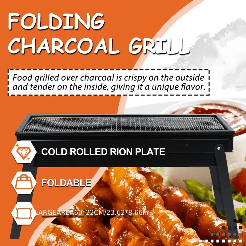 Складной угольный гриль, холоднокатаная железная плита, кемпинг, задний двор, барбекю, легкий, прочный, компактный
