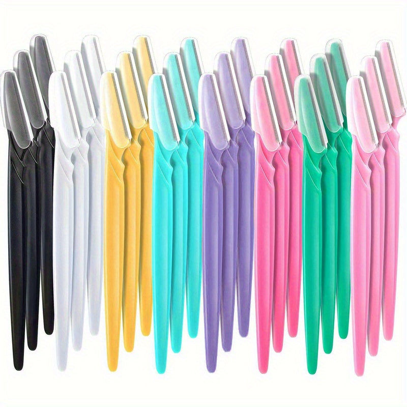 30 Mini Folding Eyebrow Shapers for Women, Grooming & Trimming, Compact Plastic Razors