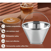 Stainless Steel Coffee Filter Reusable Cone Coffee Filter Replacement for Ninja