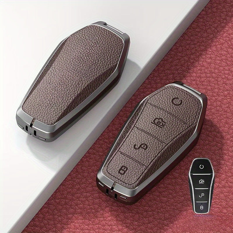 Universal Zinc Alloy PU Car Remote Key Fob Cover with Keychain for 4-Button Models