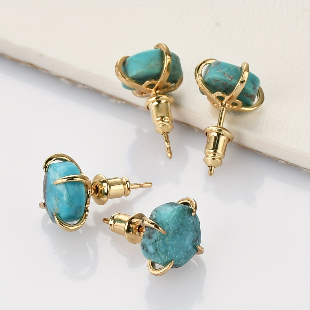 Copper Stud Earrings with Turquoise Stone Boho Chic for Women