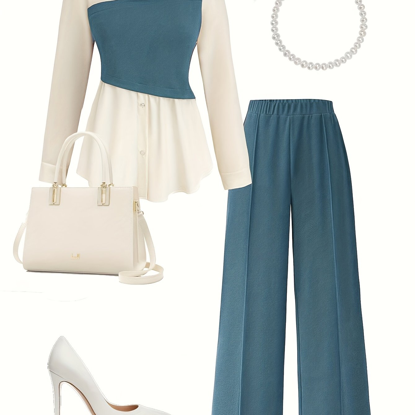 Conjunto de dos piezas para mujer de poliéster con costuras en contraste para todas las estaciones elegante