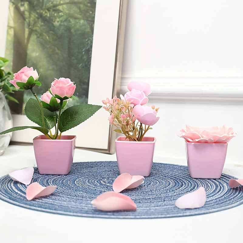Mini Artificial Potted Flowers for Desktop Decoration Set of 5