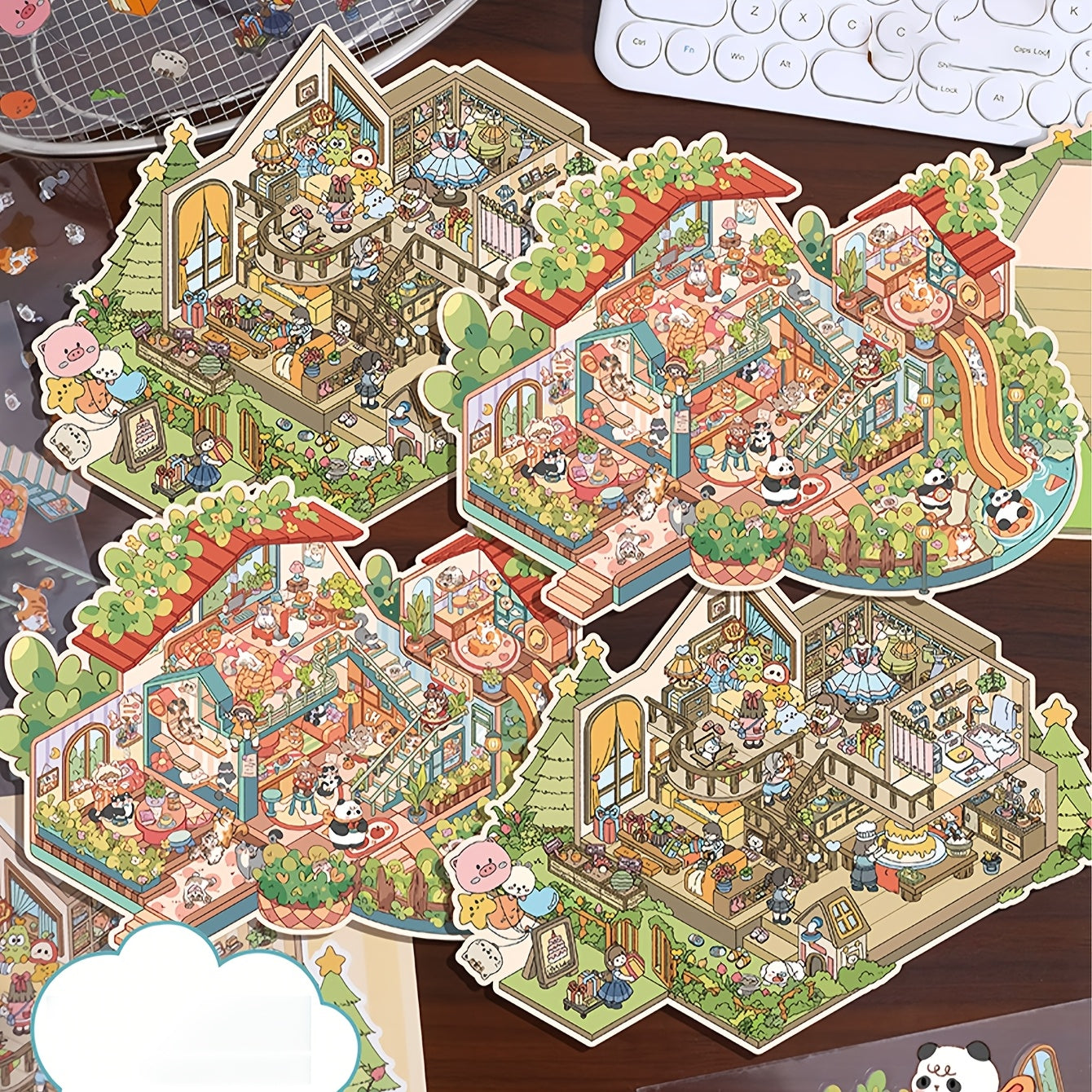 3D Storage Landscape Stickers for Miniature Scenes Small House Journaling DIY Stress Relief