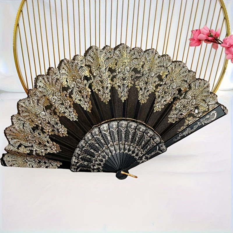 Vintage Floral Folding Fan for Weddings and Parties in Chinese Style