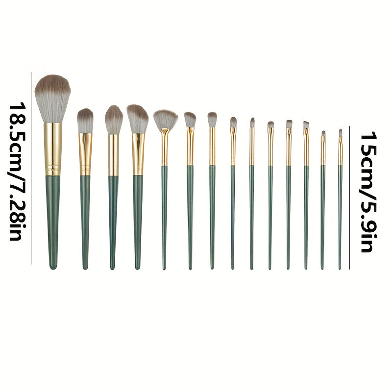 Women Makeup Brush Set 14 Pcs Green Professional Face Eye Blending Contouring
