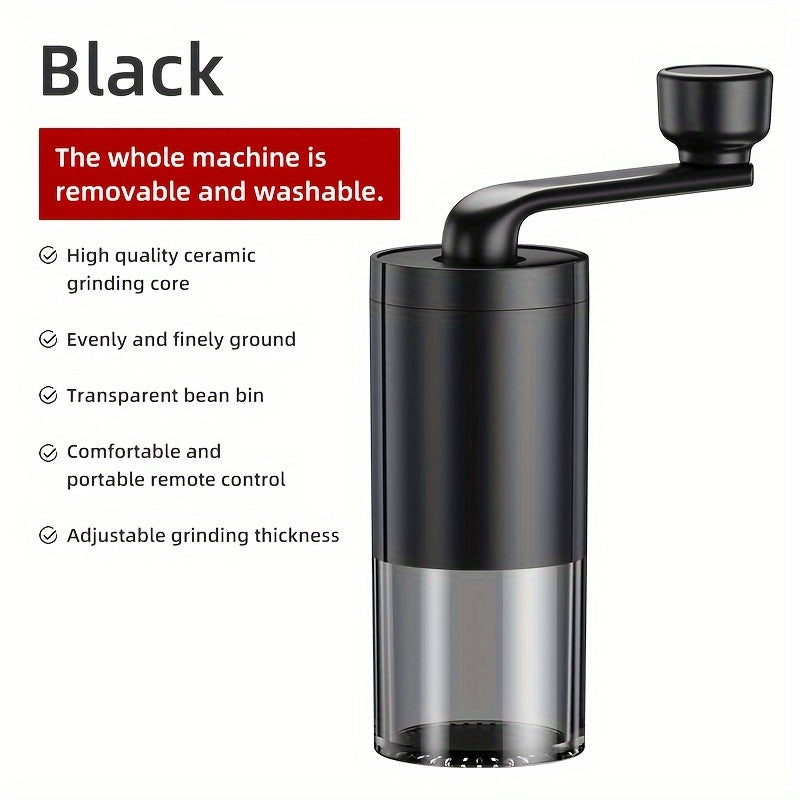 Hand Coffee Grinder with Adjustable Settings and Storage Compartment