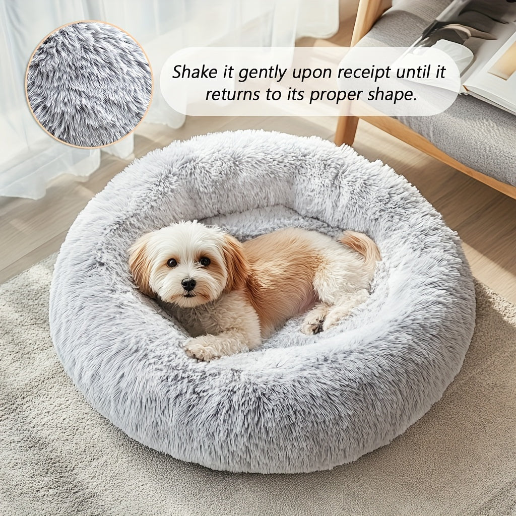 Round Dog Bed for Winter Indoor Use Polyester Non-Skid Bottom Small to Large Dogs