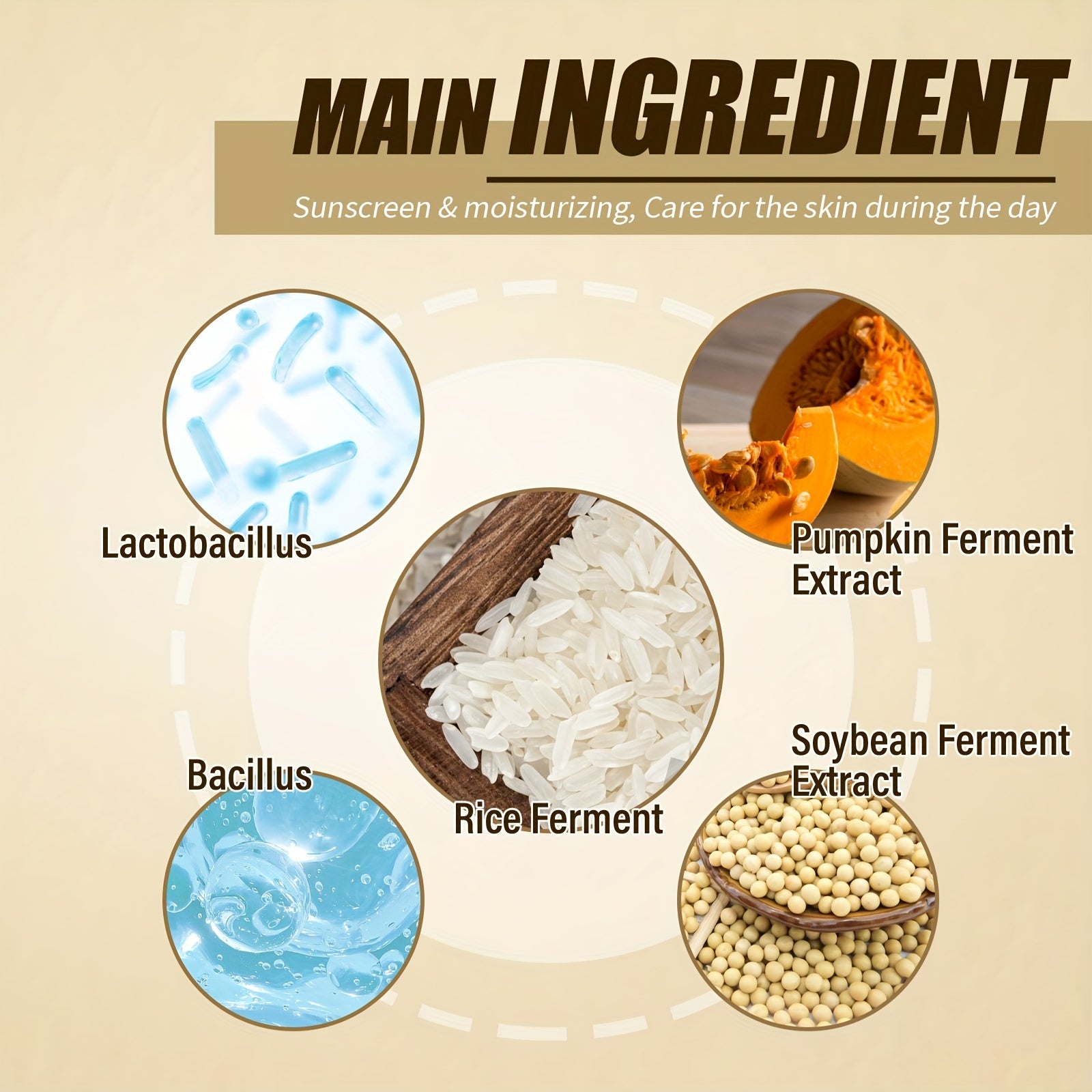"Guruch Probiotik Quyoshdan Himoya Kreml - SPF50+, Namlantiruvchi, Yapishqoq Bo'lmagan, Barcha Teri Turlari Uchun UV Himoyasi"