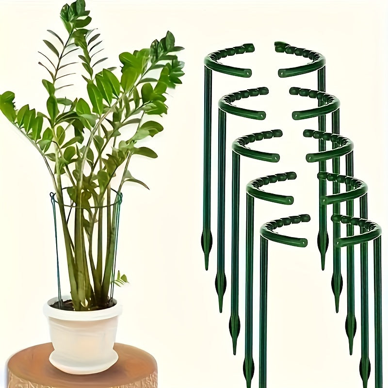 8-Pack Green Plastic Plant Support Stake Rings for Climbing Flowers Indoor Plants
