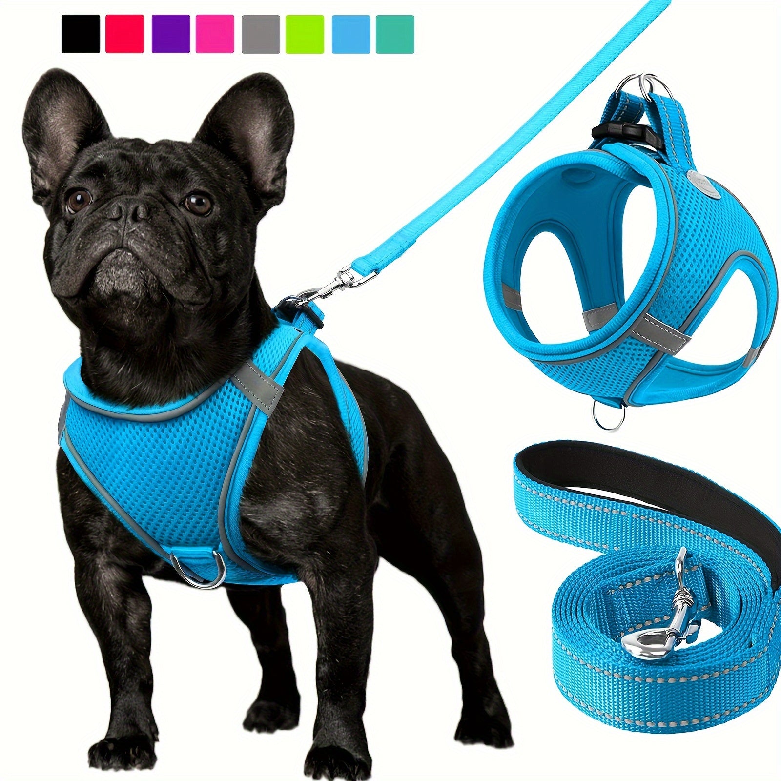 Reflective Dog Harness and Leash Set for Small to Medium Breeds Mesh Padded Nylon No-Choke Safety
