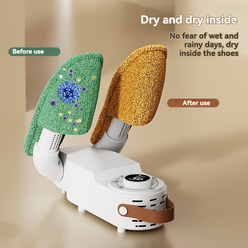 Portativ poyabzal qurituvchi va isituvchi, egiluvchan dizayn, hidni yo'q qiladi, Evropa standartidagi rozetka, batareyalar talab qilinmaydi.