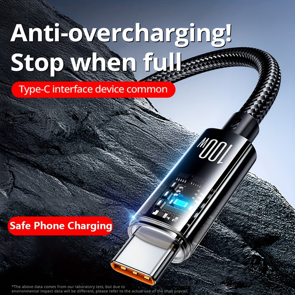 USB Type-C Fast Charging Cable 100W 6A Flat PVC Glossy Data Transfer