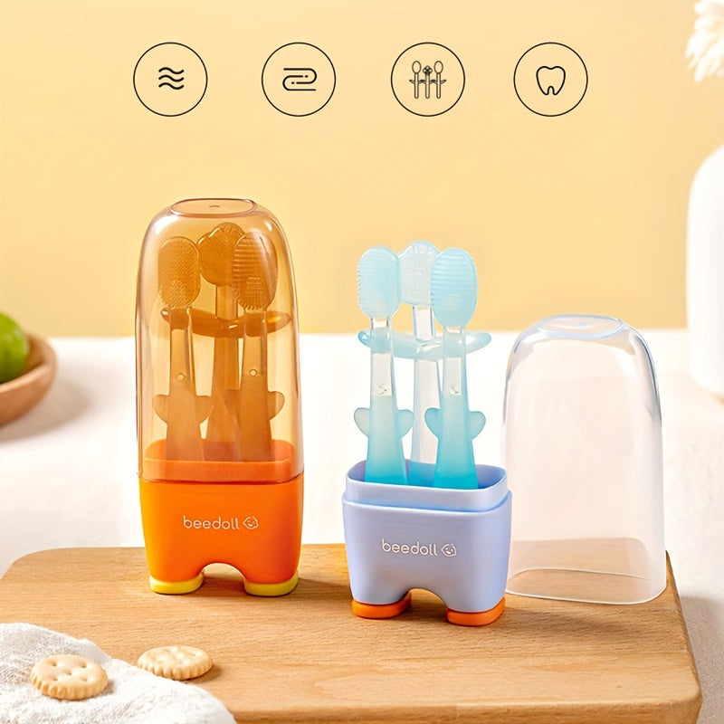 Baby Oral Care Kit for Ages 0-3 Silicone Tongue Cleaner Teething Toy Travel Case