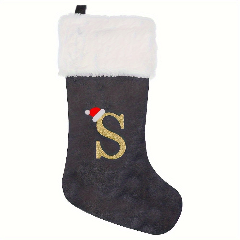 Christmas Stocking Grey and White Flannel Embroidered Home 43cm Feather-Free