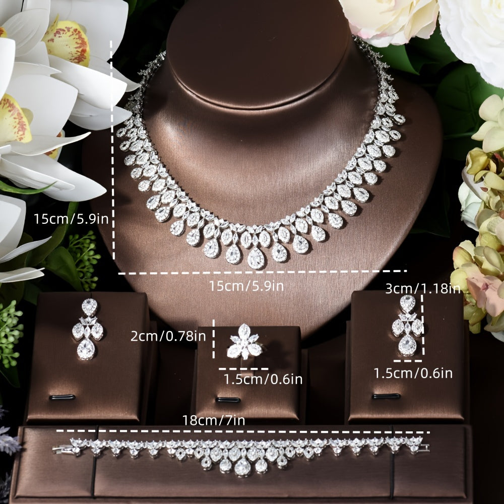 Ayollar uchun ajoyib kelin zargarlik to'plami, 18K oltin qoplamali va sintetik zirkoniya bilan bezatilgan - to'ylar va maxsus tadbirlar uchun ideal