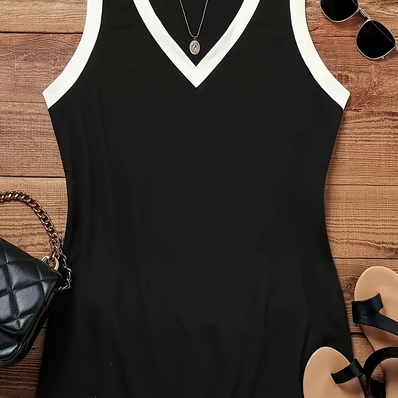 Plus Size Women's V-Neck Tank Top Sleeveless Casual Sporty Color Block