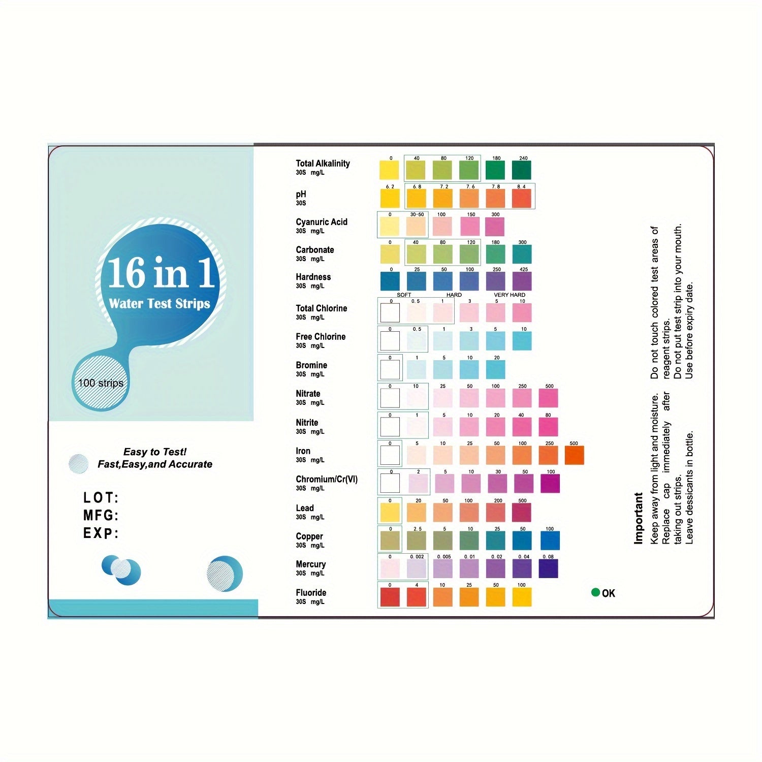 16-In-1 Home Water Testing Kit with 100 Strips for Tap and Well Water Contaminants