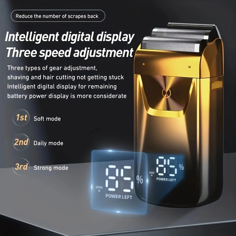 2-в-1 Мужской электробритва Машинка для стрижки волос LED-дисплей Регулируемая скорость USB-зарядка Нержавеющие лезвия