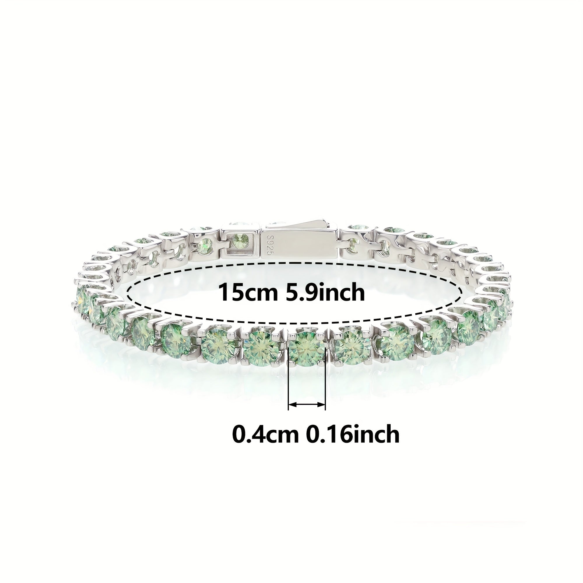 Sterling Silver Tennis Bracelet with Green Moissanite Stones and Gold Plating for Women