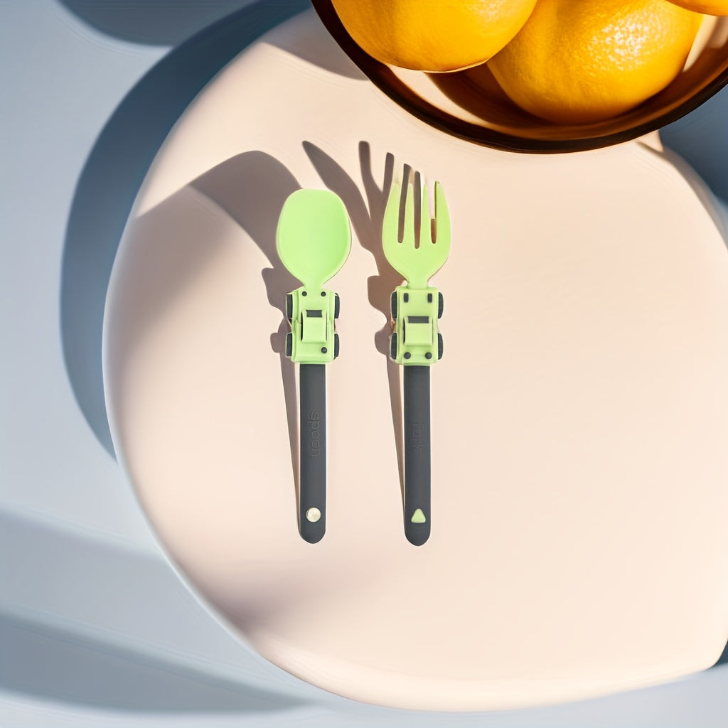 Kids Cartoon Race Car Kids Utensils Fork and Spoon Set for Children Self-Feeding