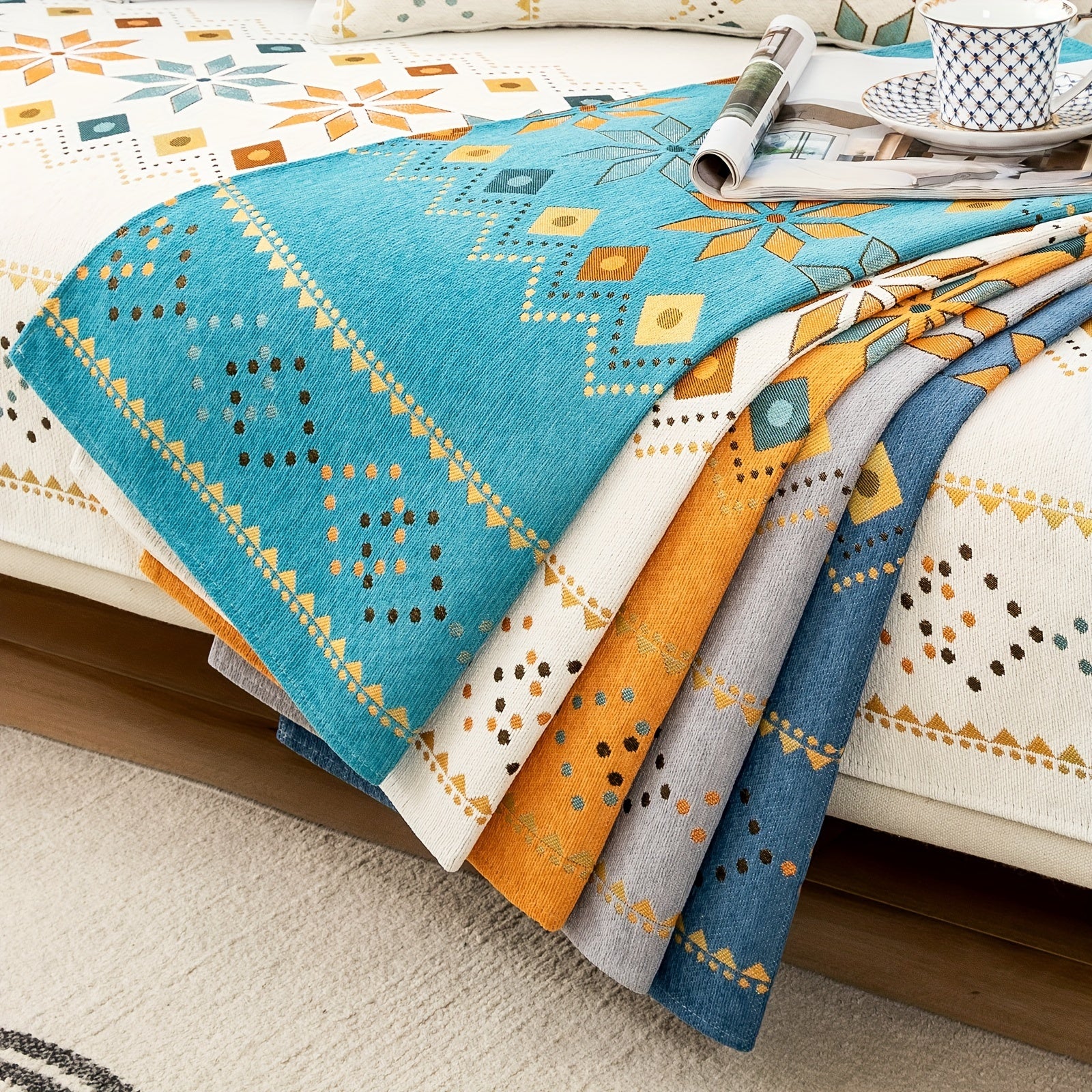 Bohemian Embroidered Sofa Slipcover with Pillowcase and Cushion Covers for Living Room and Bedroom