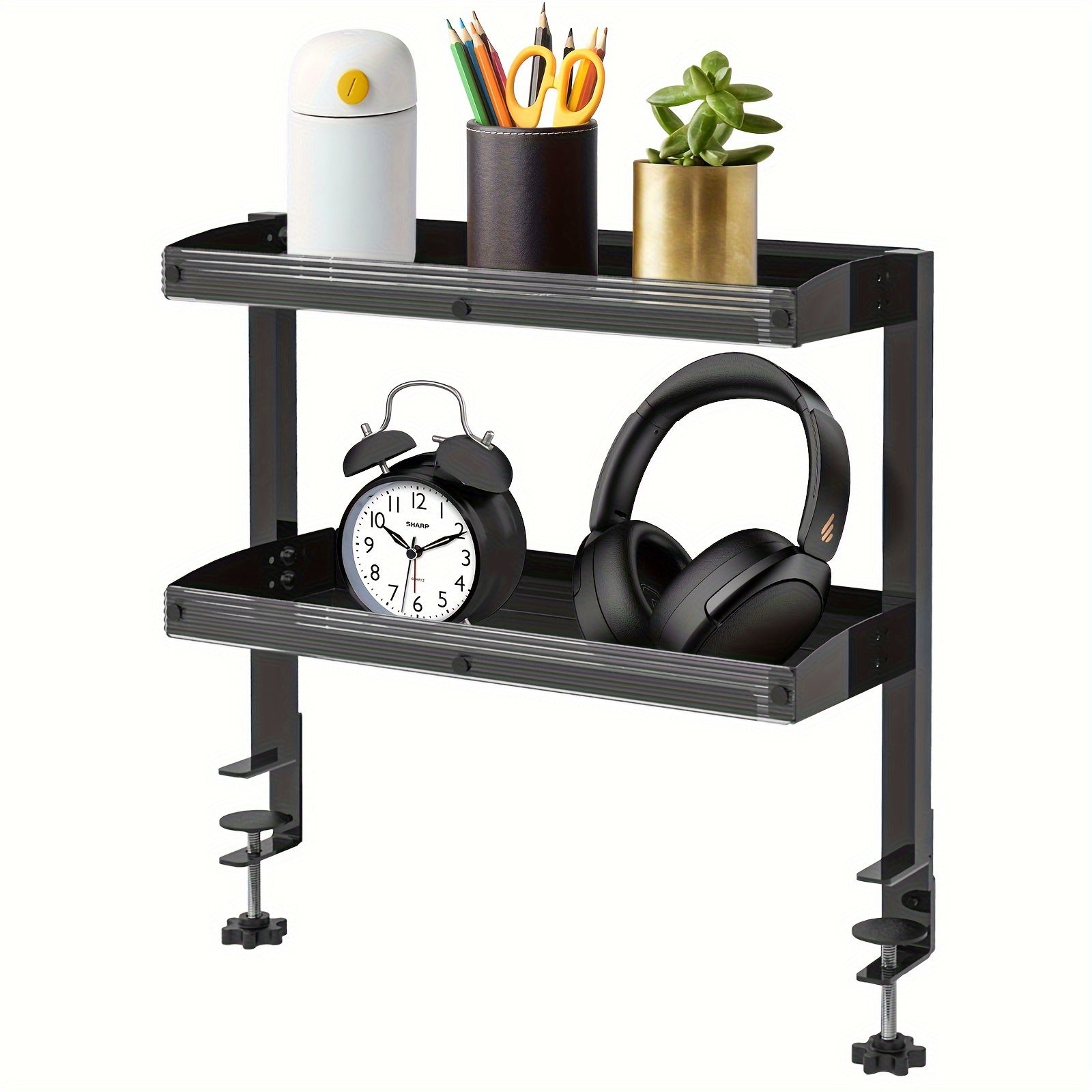Clamp On Desk Organizer Shelf Metal 45.72cm Two-Tier Clamp-On Storage Shelf for Table Accessories