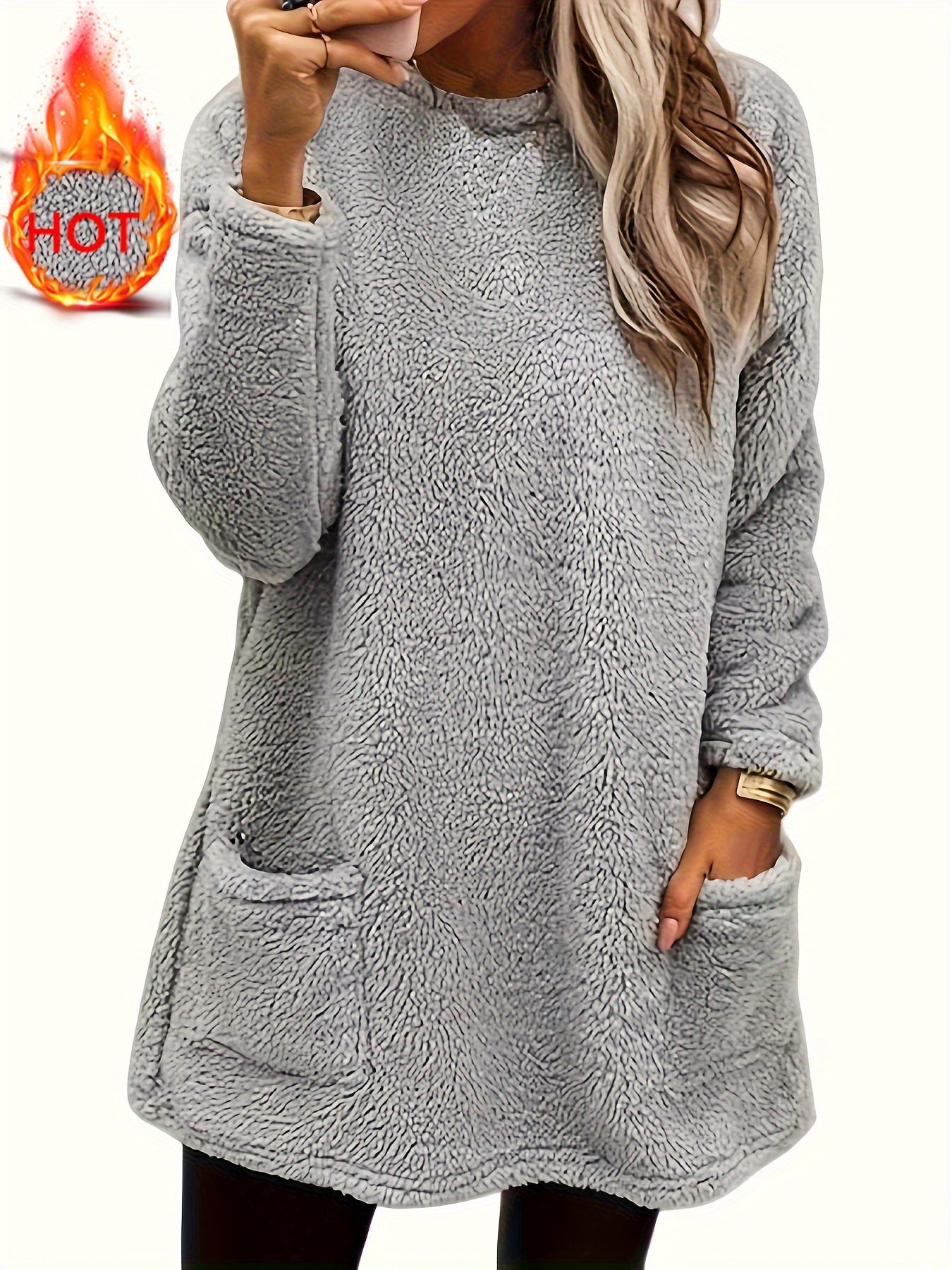 Толстовка женская плюшевая с длинными рукавами и карманами, большой размер